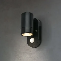 Udendørs væglampe med sensor 3789015, sort, plast, GU10