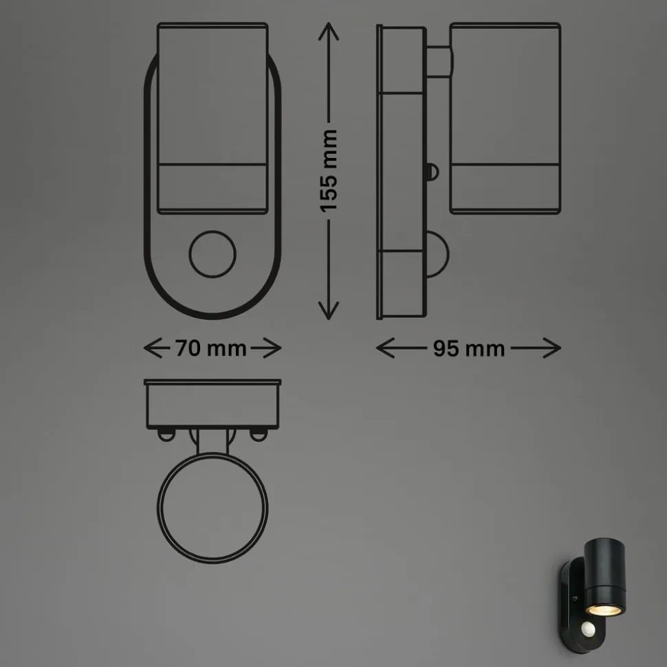 Udendørs væglampe med sensor 3789015, sort, plast, GU10