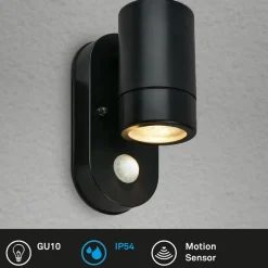 Udendørs væglampe med sensor 3789015, sort, plast, GU10
