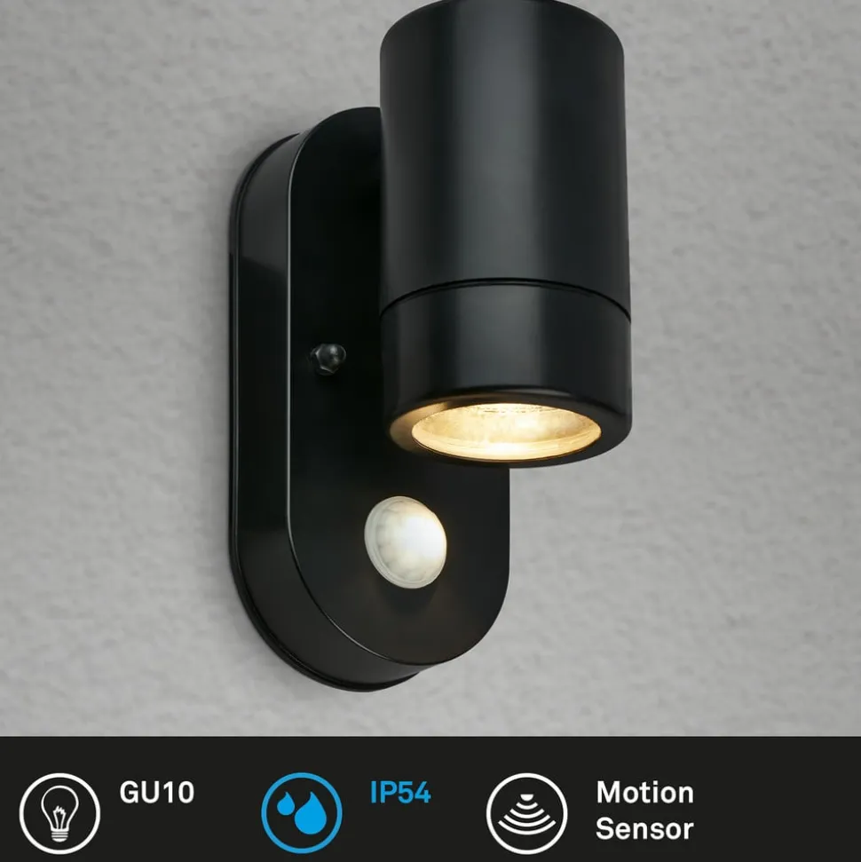 Udendørs væglampe med sensor 3789015, sort, plast, GU10
