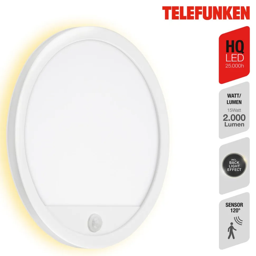 Udendørs væglampe med sensor Nizza Ø 28cm hvid 4.000K