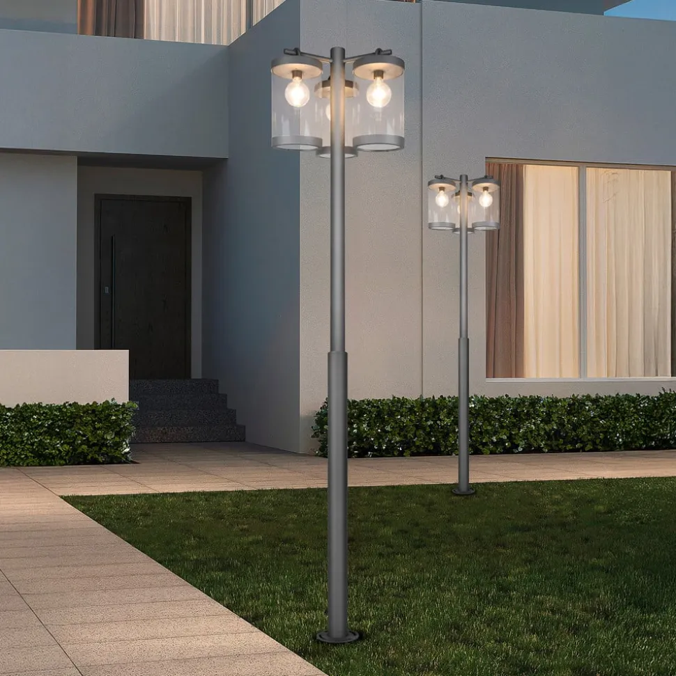 Udendørslampe Sambesi, H 240 cm, antracit, skumringssensor