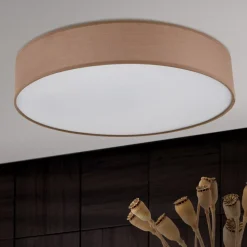 Ufo loftlampe med linnedskærm, brun