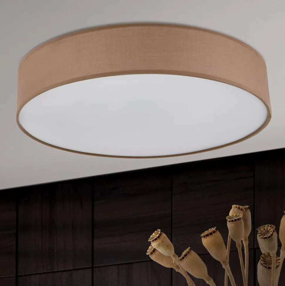 Ufo loftlampe med linnedskærm, brun
