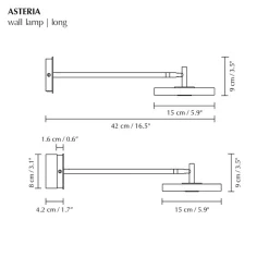 UMAGE LED-væglampe Asteria LONG HW, poleret stål, 45 cm