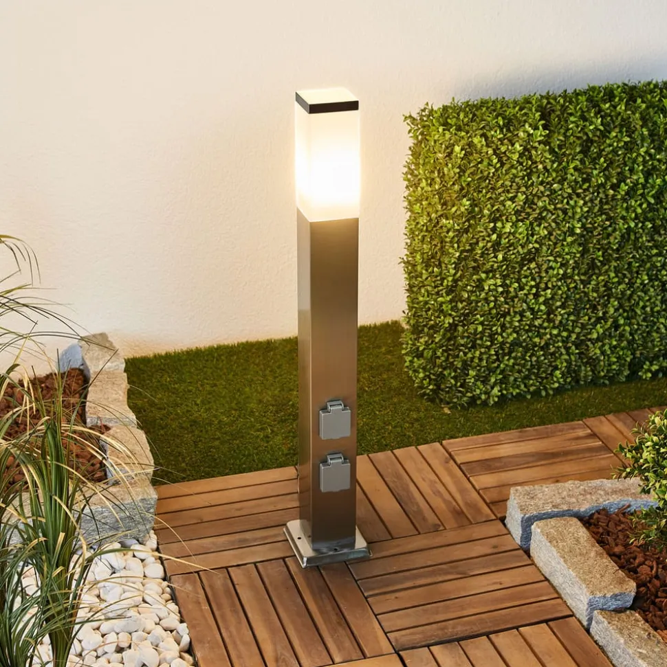 Vejlampe 400166, stål med 2 stikkontakter