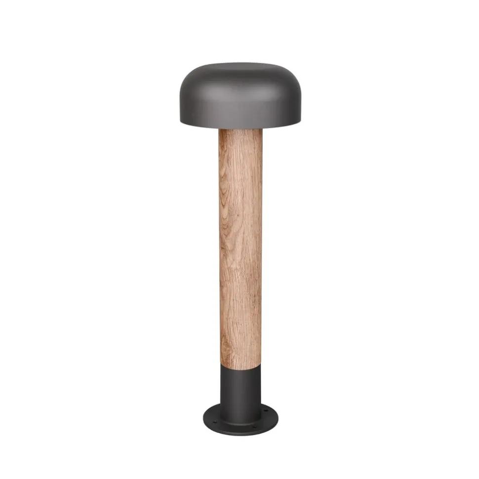 Vejlampe Fraser, grå/trælook, aluminium, IP54, højde 84,5 cm
