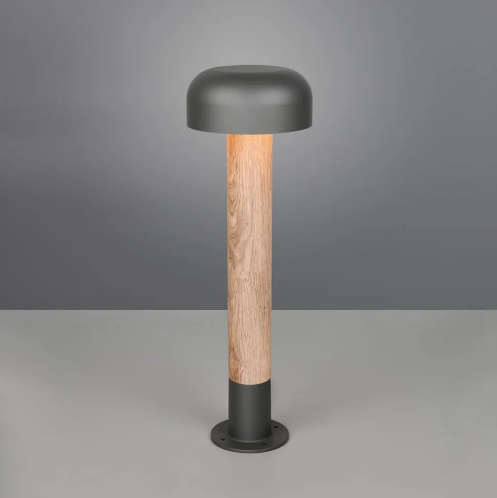 Vejlampe Fraser, grå/trælook, aluminium, IP54, højde 84,5 cm