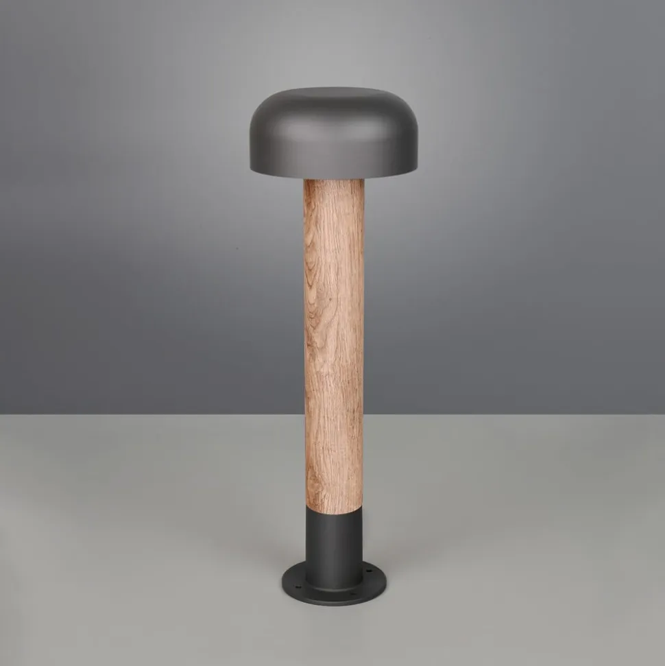 Vejlampe Fraser, grå/trælook, aluminium, IP54, højde 84,5 cm
