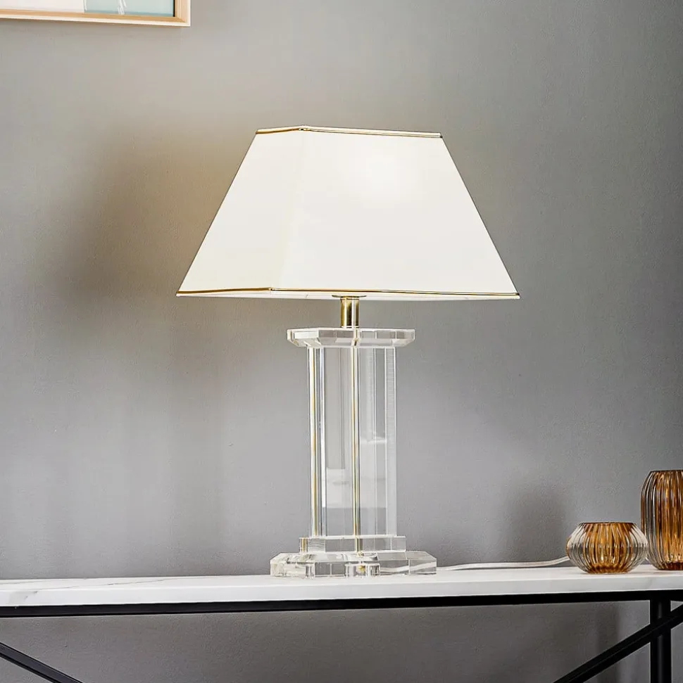 Veronique bordlampe, bred fod, creme/guld