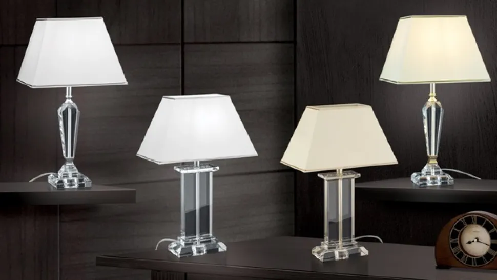 Veronique bordlampe, bred fod, creme/guld