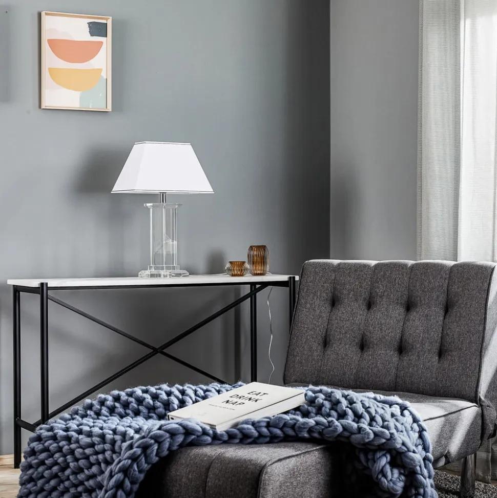 Veronique bordlampe, bred fod, hvid/krom