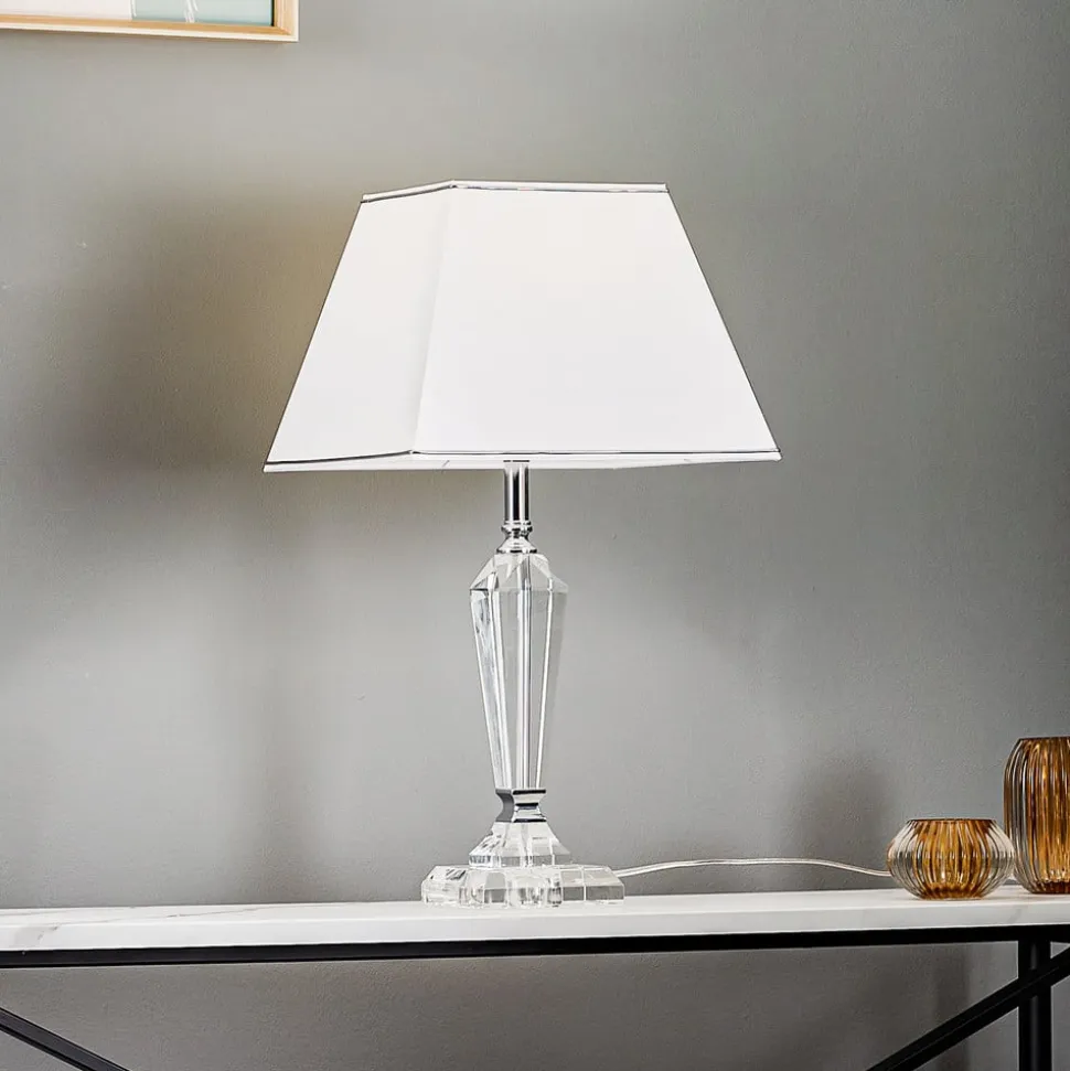 Veronique bordlampe, smal fod, hvid/krom