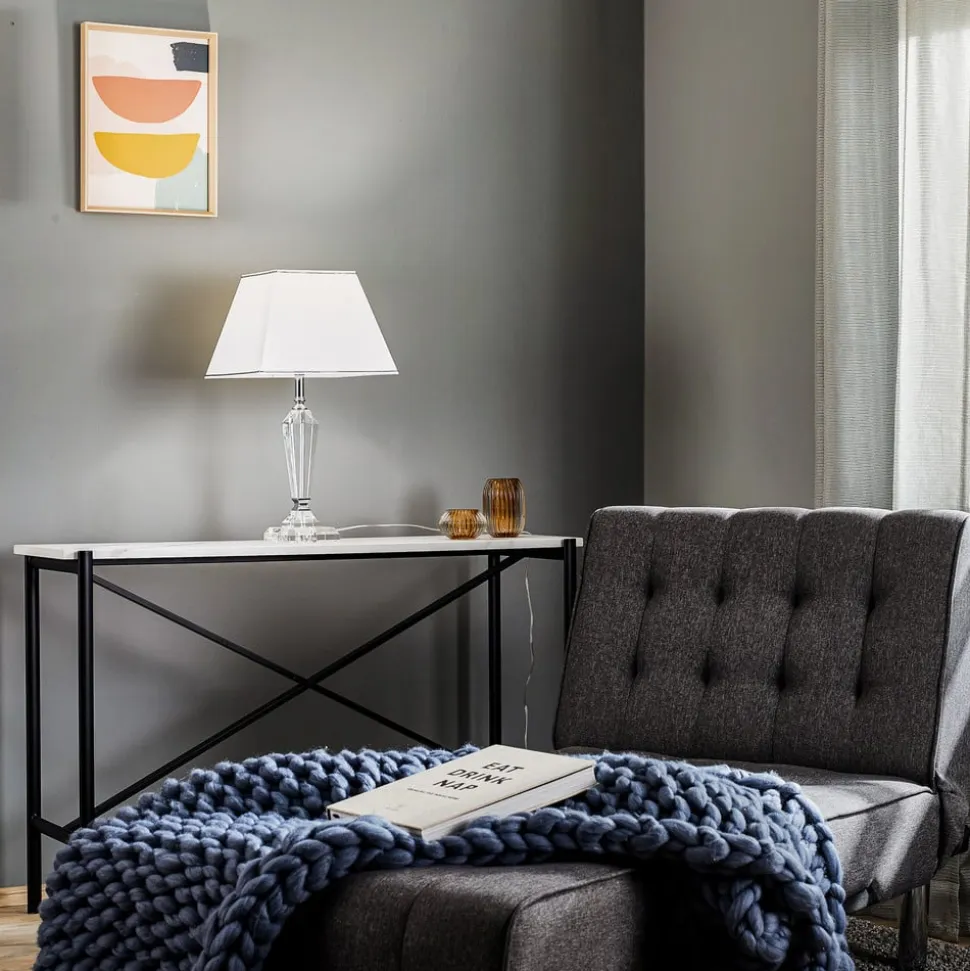 Veronique bordlampe, smal fod, hvid/krom