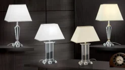 Veronique bordlampe, smal fod, hvid/krom