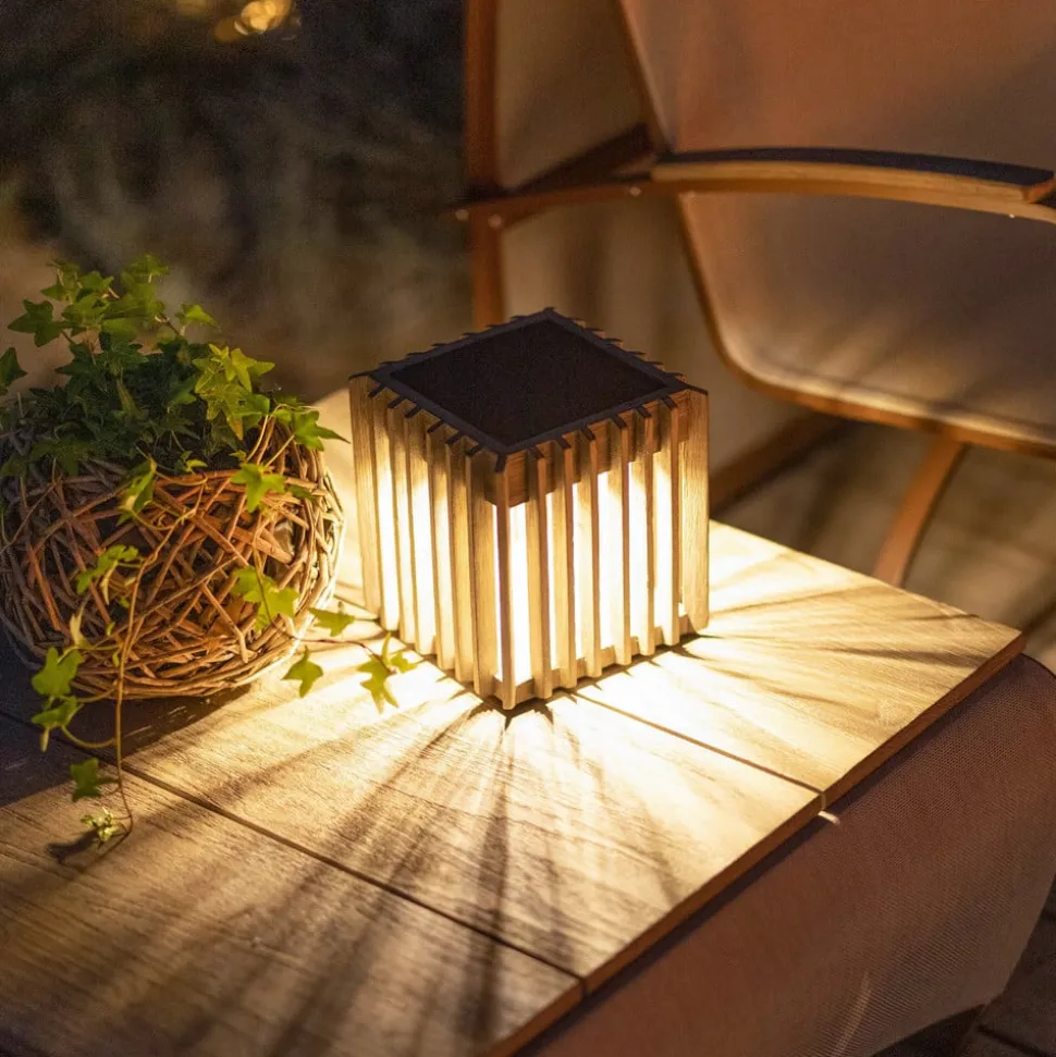 Verti LED solcellebordlampe, teakgrå, 3.000 K, 300 lm