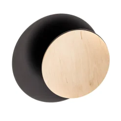 Væglampe Circle i sort med trædekorplade