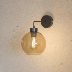 Væglampe Cubus, sort/rav, glas, Ø 18 cm, E27