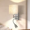 Væglampe Dreamer LED-læselampe nikkel/sandfarvet linned