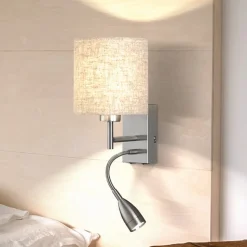Væglampe Dreamer LED-læselampe nikkel/sandfarvet linned