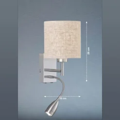 Væglampe Dreamer LED-læselampe nikkel/sandfarvet linned