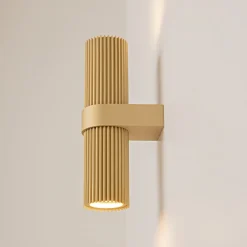 Væglampe DYNAMICS, guldfarvet, højde 23 cm, metal op/ned