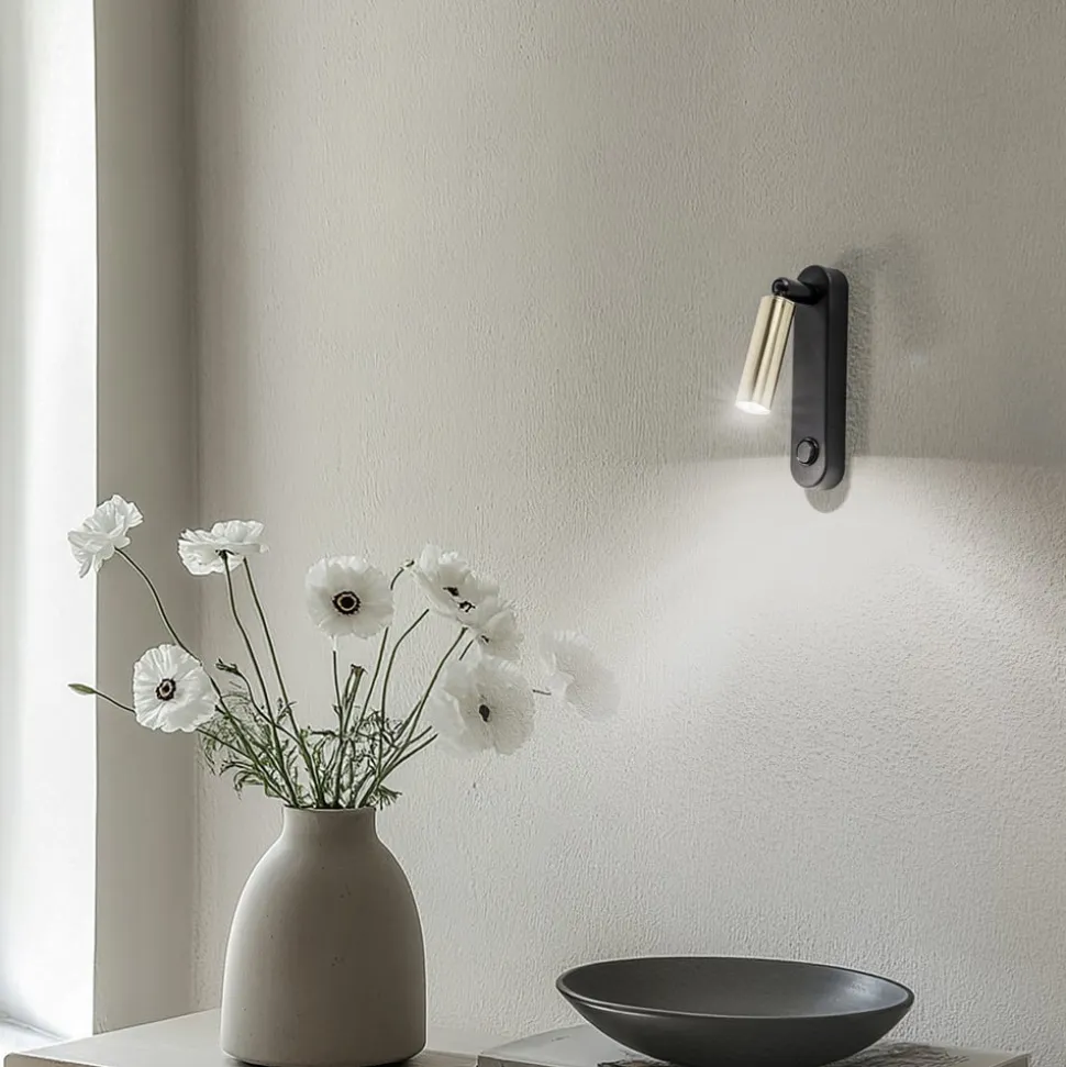 Væglampe Enzo Long, sort-guld, 22 cm, justerbar, G9
