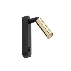 Væglampe Enzo Long, sort-guld, 22 cm, justerbar, G9