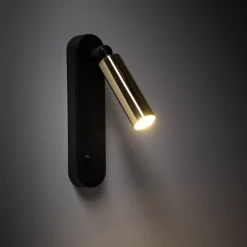 Væglampe Enzo Long, sort-guld, 22 cm, justerbar, G9