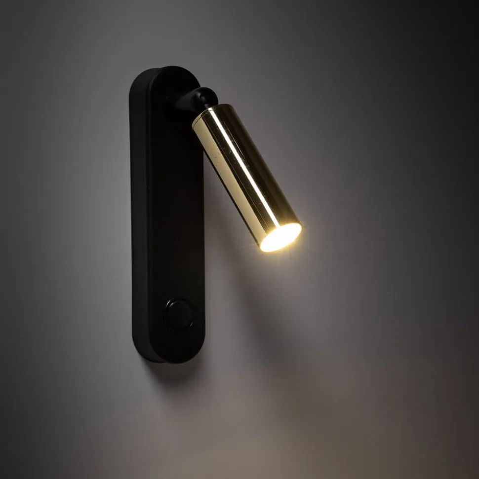 Væglampe Enzo Long, sort-guld, 22 cm, justerbar, G9
