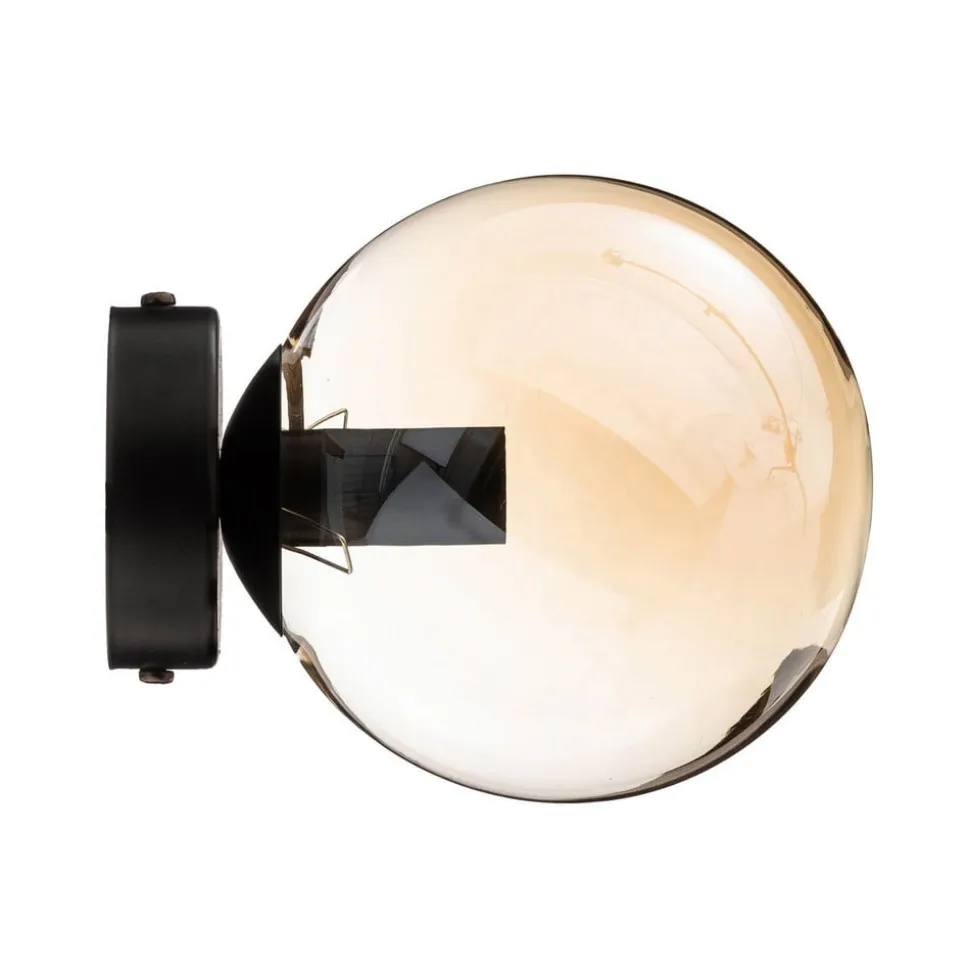Væglampe Glassy, sort, ravfarvet, glas, E14, Ø 14 cm
