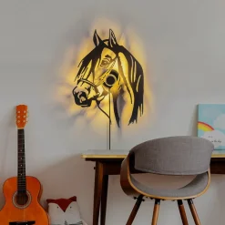 Væglampe Horse, sort, metal, 57 x 41 cm, stikledning
