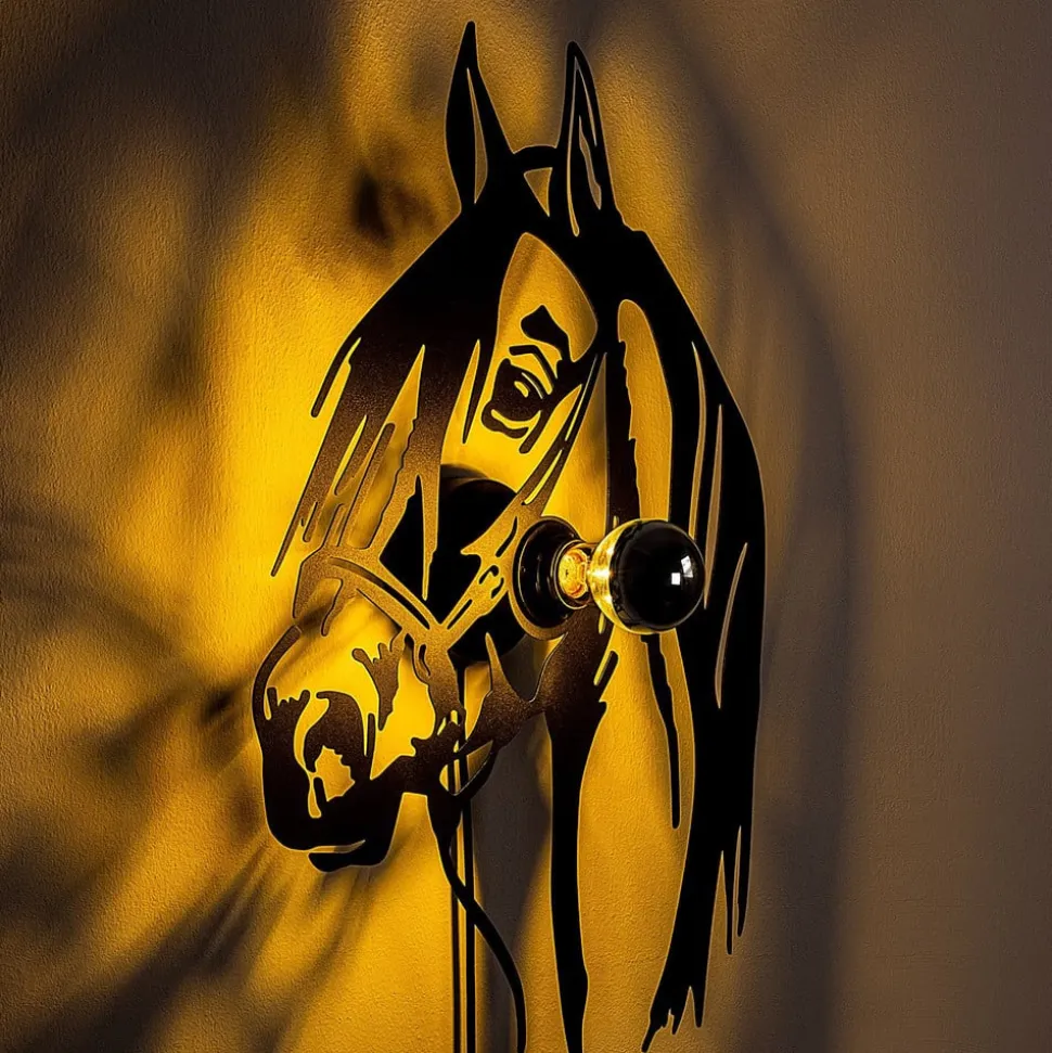 Væglampe Horse, sort, metal, 57 x 41 cm, stikledning