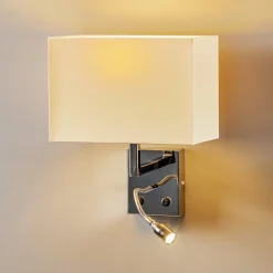 Væglampe Hotel LED, hvid, tekstil, 2 lyskilder, LED-læselampe