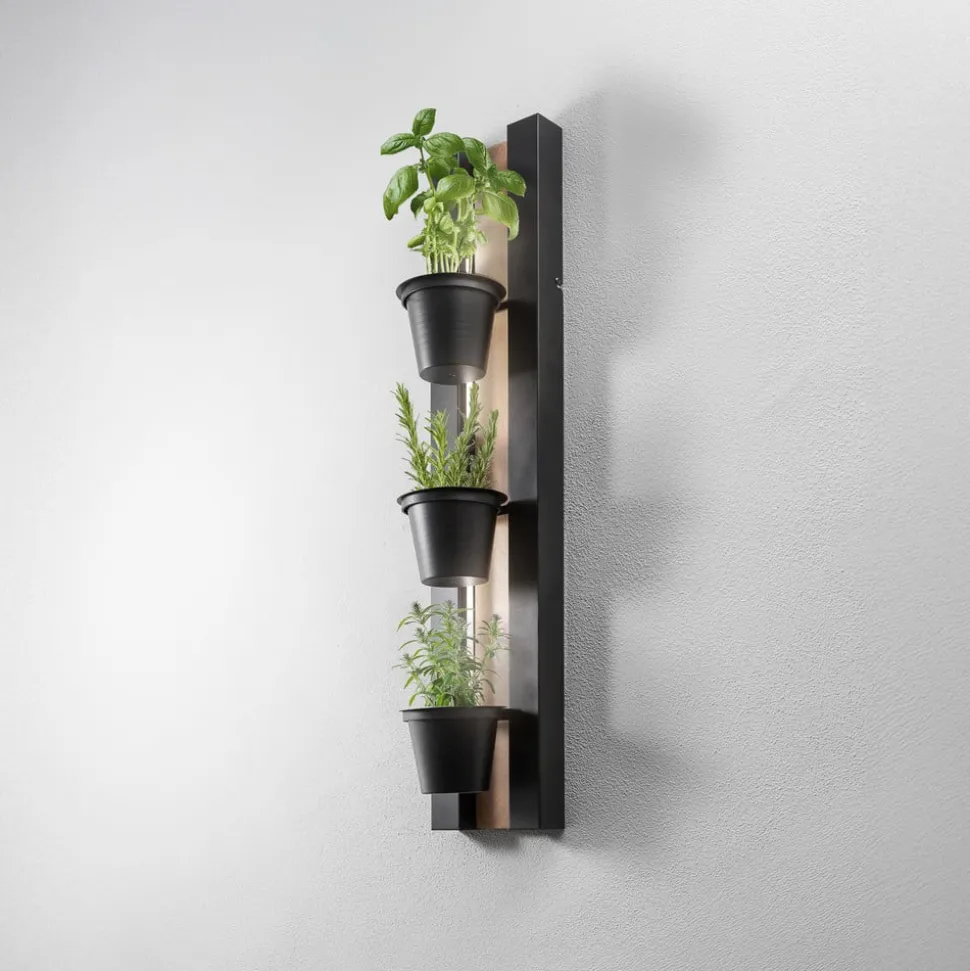 Væglampe Hylde, sort/træfarvet ståltræ, 90 cm høj
