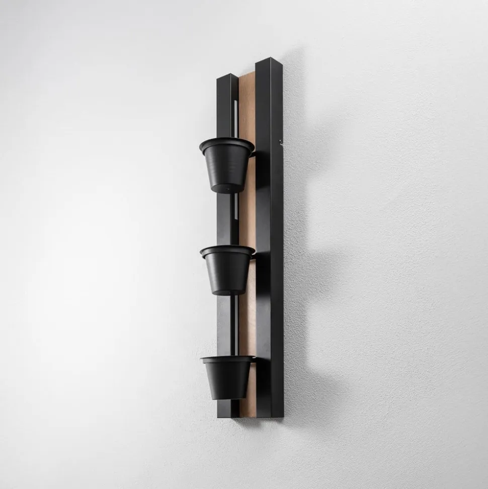 Væglampe Hylde, sort/træfarvet ståltræ, 90 cm høj