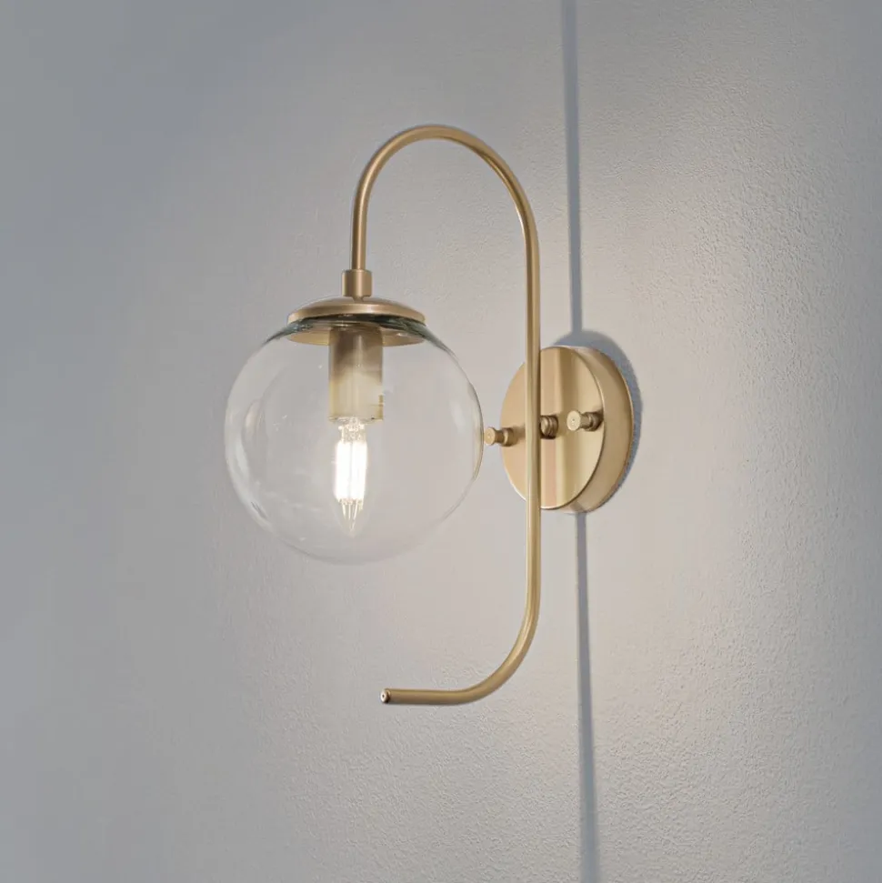 Væglampe Jewel, guldfarvet, glas, højde 36 cm, E14