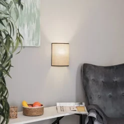 Væglampe Jute&black, naturbrun, halvrund