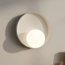 Væglampe Kido K1, beige, stål/glas, Ø 20 cm