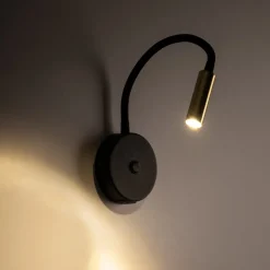 Væglampe Lagos USB, sort/guld, 27 cm, læselampe, G9