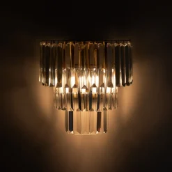 Væglampe Milano, højde 27 cm, guld/krystal, glas, 2 x E14