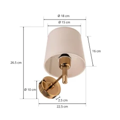 Væglampe Polo Plus tekstilskærm, messing/creme