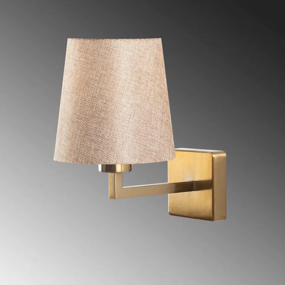 Væglampe Profil, guld/creme, metal/stof, højde 30 cm