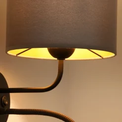 Væglampe Roller, fløjl grå, sort, med læselampe