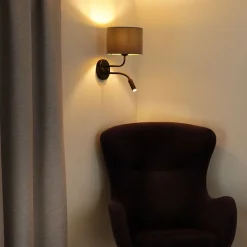 Væglampe Roller, fløjl grå, sort, med læselampe