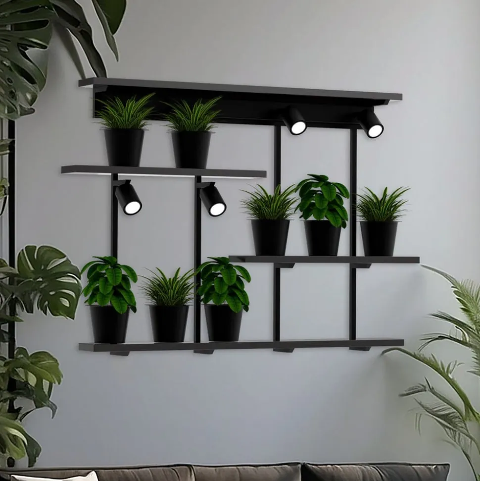 Væglampe Shelf, sort, bredde 102 cm, træ, 4 lyskilder.