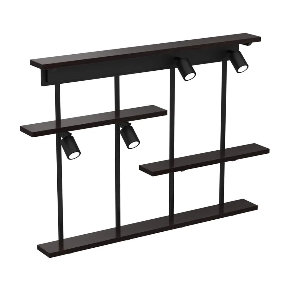 Væglampe Shelf, sort, bredde 102 cm, træ, 4 lyskilder.