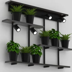 Væglampe Shelf, sort, bredde 102 cm, træ, 4 lyskilder.