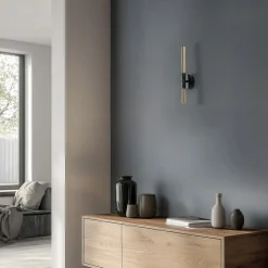 Væglampe Sopel Lux, 2 lyskilder, sort/guld, højde 38 cm