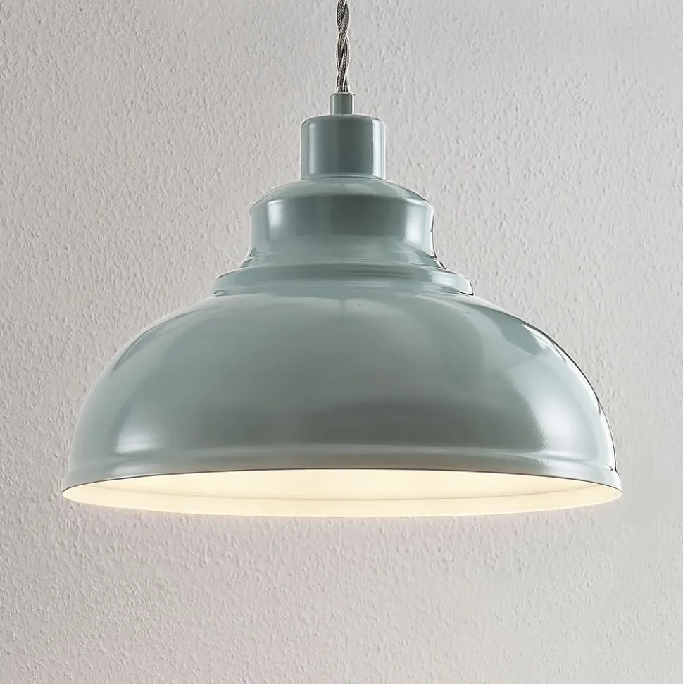 Vintage pendellampe Albertine, metal, lyseblå